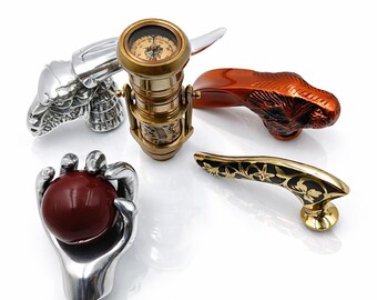 Victorian Brass Walking Stick Handles - Set of 5 Antique Style Cane Heads