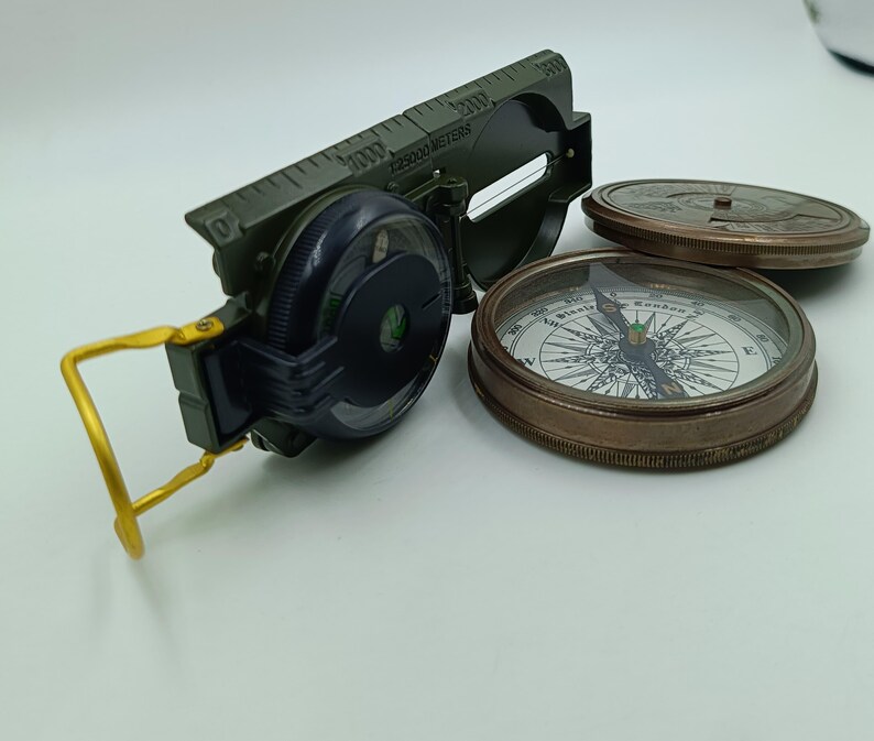Lensatic Military Compass + Brass Calendar Compass Set | Navigation ...