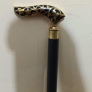 Victorian Brass Head Walking Stick Cane – Antique Style Wooden Shaft – Vintage Gentlemen’s Gift