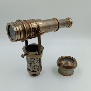 Victorian Spyglass Telescope Cane Handle with Antique Compass – Brass Walking Stick Handle