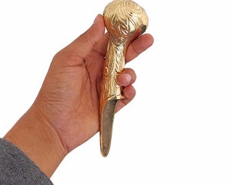 Engraved Brass Walking Cane Handle - Antique Style Stick Knob, 8 Inch