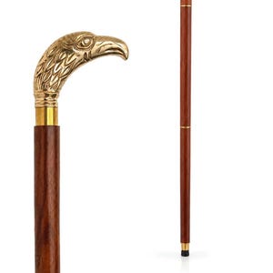 Handcrafted Eagle Head Cane, Brass Handle Wooden Walking Stick, Victorian Style Accessory