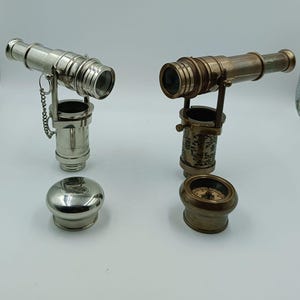 Spyglass Walking Stick Handles (Set of 2): Brass Cane Tops, Silver & Gold Finish