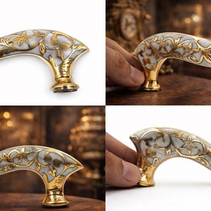 Victorian Brass Cane Handle: Ornate Antique Style Walking Stick Head image 2