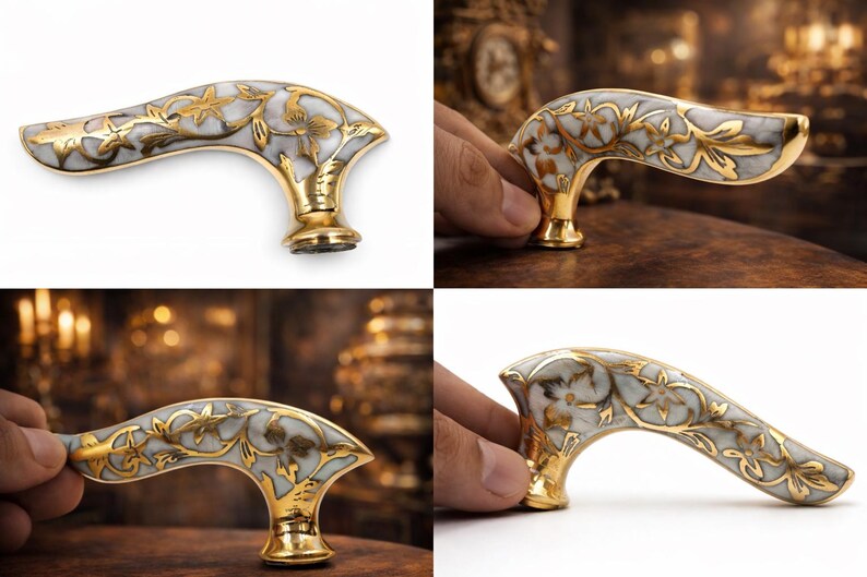 Victorian Brass Cane Handle: Ornate Antique Style Walking Stick Head image 2
