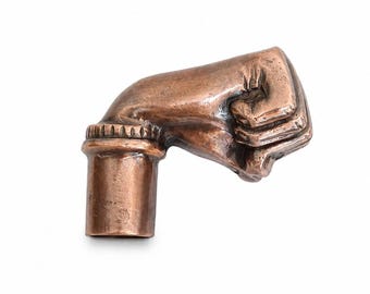 Solid Brass Fist Walking Cane Handle, Antique Finish Walking Stick Top, Replacement Grip