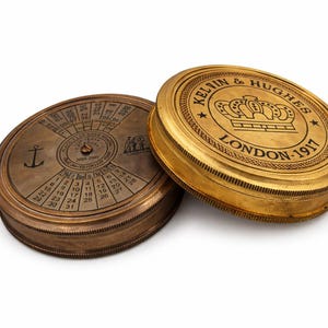 Set of 2 Vintage Brass Compasses | Kelvin Hughes & Calendar Compass | Nautical Maritime Collectibles Gift