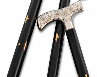 Bastone da passeggio con impugnatura Derby in ottone argentato – Bastone pieghevole in legno massello nero, supporto per la mobilità in stile vintage