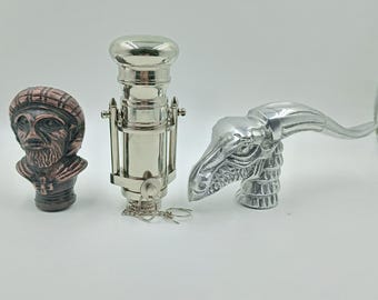 Juego de 3 asas de bastón de latón vintage / Tapas de asas de bastón / Accesorios antiguos hechos a mano