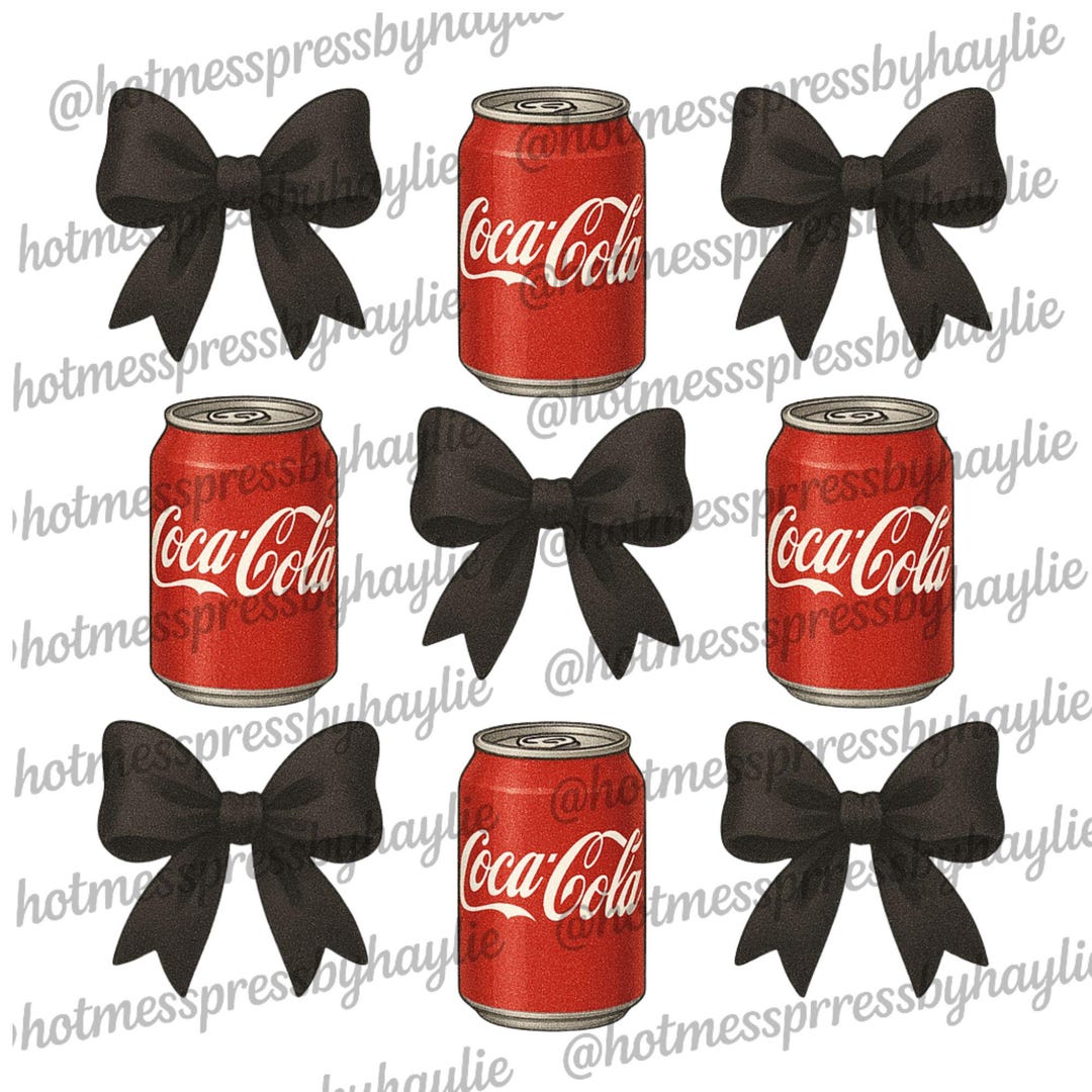 Retro Coca-cola Can & Black Bow PNG: Sublimation Design (digital ...