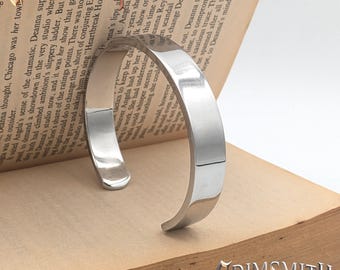 Custom Silver Cuff Bracelet – Solid Mirror Polish Steel Bangle for Men & Women | Engraved Minimalist Gift, Handmade Industrial Jewelry