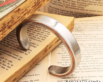 Titan Cuff – Bold Silver Steel Bracelet with Copper Inlay, 12mm x 6mm Wide Thick Statement Bangle for Men, 100% Pure Copper & Steel Jewelry