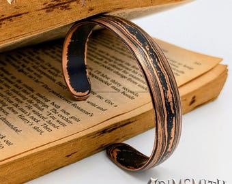 Zwarte koolstofkoper damascus manchetarmband voor heren – met de hand gesmeed gesmolten lava Viking-armband, gewaagde damascus-armband, robuuste mannelijke sieraden