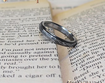 Handmade Damascus Steel Wedding Ring Set: Hammered Silver Promise Bands