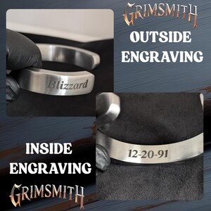 May include: A silver-colored metal bracelet with the word "Blizzard" engraved on the outside. The inside of the bracelet has the date "12-20-91" engraved. The image also includes the text "OUTSIDE ENGRAVING" and "INSIDE ENGRAVING".