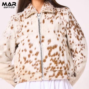 Women&#39;s Cowhide Hair Leather Jacket | Handmade Western Style Coat | Real Hair-On Leather | Custom Fit Outerwear | Cowhide Leather Jacket