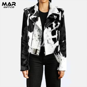 Genuine Cowhide Leather Jacket for Women Natural Hair-On Cow Skin Gift For Her Cow skin Coat Animal Print Jacket Stylish and Luxurious