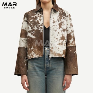Custom Cowhide Leather Jacket for Women Natural Hair-On Cow Skin Gift For Her Cow skin Coat Animal Print Jacket Stylish and Luxurious