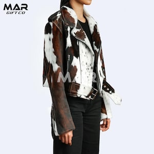 Cowhide Leather Jacket for Women Natural Hair-On Cow Skin Gift For Her Cow skin Coat Animal Print Jacket Stylish and Luxurious Gift For Her