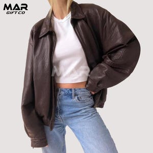 Handmade Brown Leather Bomber Jacket: Women&#39;s Sheepskin Moto Jacket