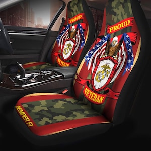 USA Patriotic Veteran Seat Cover – Military Camo Car Truck SUV Protector – Gift for Veterans
