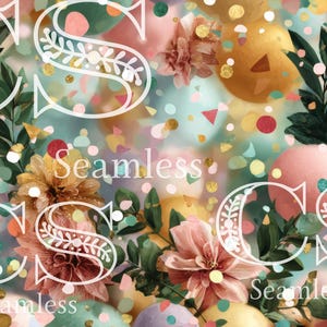 Pastel Bloom & Confetti Balloons – Seamless Birthday Party Digital Paper
