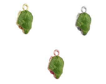 Colgante de peridoto en bruto, dije de piedra preciosa en bruto chapado en oro, suministro de joyería con piedra natal de agosto