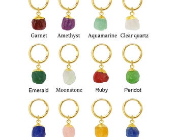 Raw Gemstone Hoop Earrings - Handmade Dangle Boho Jewelry