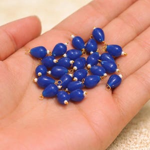 Blue Acrylic Teardrop Beads, Glossy Loral Charm for Jewelry Making (10x7mm)