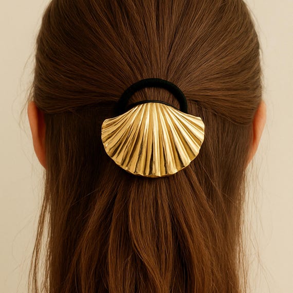 Gold Seashell Hair Tie | Coastal Ponytail Holder - Etsy display picture 2