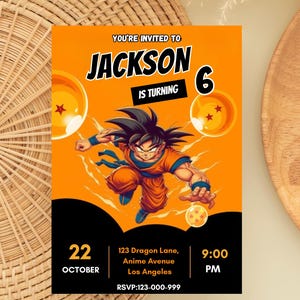 Editable Dragon Ball Birthday Invitation Template | Digital Kids Party Template, Boys Invite, Printable Editable in Canva | Instant Download
