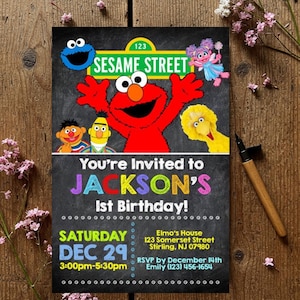 Invito di compleanno a tema Elmo / Invito alla festa di Sesame Street / Modello modificabile per il primo compleanno / Biglietto d'auguri stampabile a tema Elmo / Download immediato / Canva modificabile