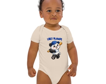 Body de bebé Little Slugger Panda, body orgánico para bebé, conjunto de béisbol para bebé, regalo para baby shower, ropa deportiva para bebé.