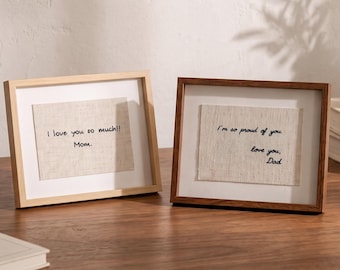 Biglietto personalizzato con scrittura a mano ricamato su lino, ricordo personalizzato con scrittura a mano, regalo commemorativo ricamato, cornice per promesse nuziali, opera d'arte personalizzata