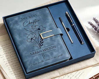 Set di diari in pelle personalizzati, quaderno con fiore di nascita personalizzato, regali di laurea, regalo per neolaureati