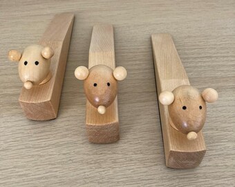 Fermaporta originali a forma di topo in legno di faggio