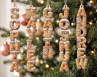 Decorazione natalizia personalizzata con lettere dell'alfabeto in pan di zenzero, decorazione personalizzata con il nome dei bambini, decorazioni natalizie per la famiglia, regali di Natale per bambini