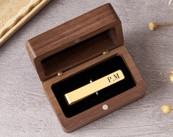 Fermacravatta personalizzato con incisione e scatola in legno - Fermacravatta con scritta a mano su 2 lati - Regalo per il padre dello sposo