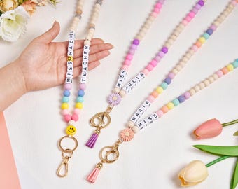 Cordino per badge BOHO Rainbow Teacher, porta badge personalizzato in silicone con ciondolo, regalo per ringraziare gli insegnanti