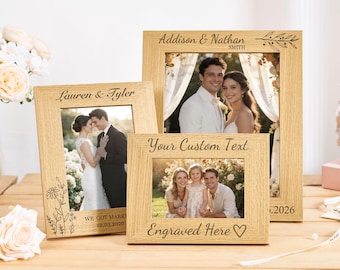 Cornice portafoto per matrimonio incisa, cornici personalizzate per foto di fidanzamento di coppia, ricordo personalizzato con foto di famiglia