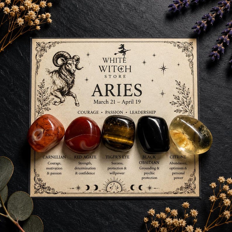 Aries Crystal Set | Aries Zodiac Gift | Astrology Crystal Kit | Healing Stones for Aries | Horoscope Crystals | Witchcraft Altar Gift bild 2