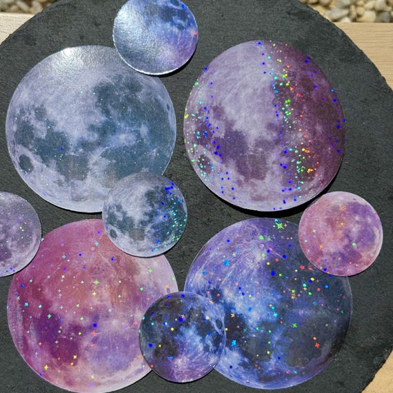 Holographic Full Moon Vinyl Sticker: Celestial Laptop Decal