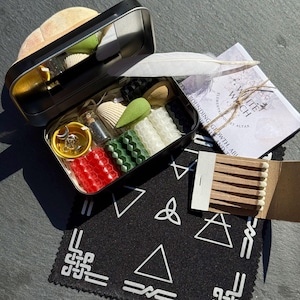 ELEMENTAL Pocket Altar | Elemental Magic Travel Altar Box | Witchcraft Box | Mini Shrine for Spells & Rituals | Altar Cloth, Beeswax Candles