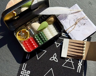 ELEMENTAL Pocket Altar | Elemental Magic Travel Altar Box | Witchcraft Box | Mini Shrine for Spells & Rituals | Altar Cloth, Beeswax Candles