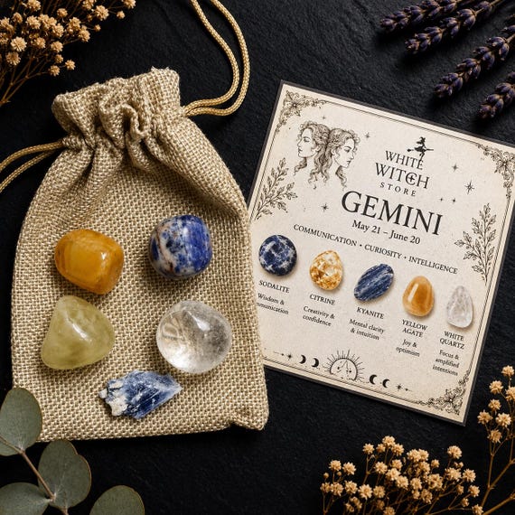 Gemini Crystal Set | Gemini Zodiac Gift | Astrology Crystal Kit | Healing Stones for Gemini | Horoscope Crystals | Witchcraft Altar Gift