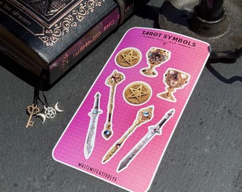 Tarot Sticker Sheet: Vinyl Planner Stickers - Cups, Swords, Wands, Pentacles