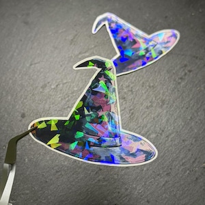 Holographic Witch Hat Sticker: Waterproof Vinyl Laptop Decal