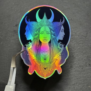 HECATE Triple Goddess Sticker | 3.5&quot; Vinyl Holographic Decal | Witchy & Moon Goddess Sticker, Waterproof Sticker, Water Bottle, Laptop Phone