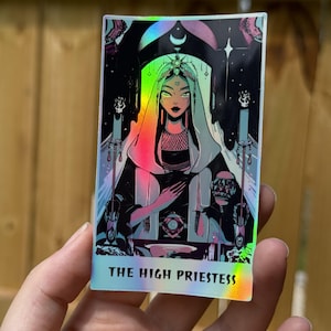 The HIGH PRIESTESS Tarot Sticker | 4&quot;Holographic Tarot Laptop Sticker | Tarot Card Sticker | Tarot Gift | Witch Sticker | Divination Sticker