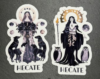 SET of 2 HECATE Stickers | Waterproof Vinyl Sticker | Goddess of Magic, Spells, Moon, the Night, and Crossroads | Witchy Triple Goddess
